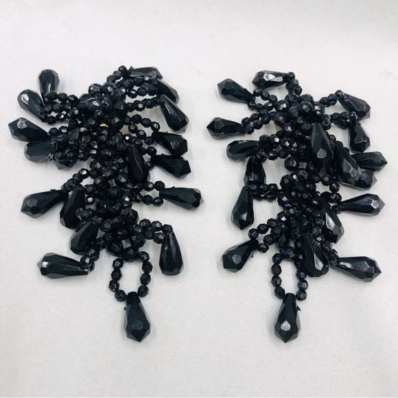 Black Beaded Clip On Dangle Earrings - Picture 16 of 16